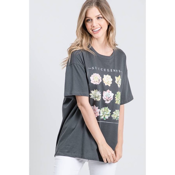🆕 Charcoal Succulents Oversized Graphic Tee - Picture 6 of 10